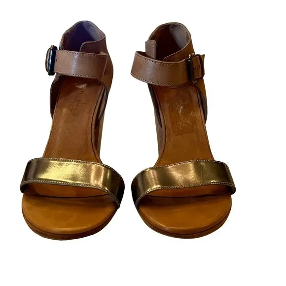 LATITUDE I FEMME Italian Natural Leather & Metallic Block Heels Size 37 or 7.5 - Picture 9 of 14